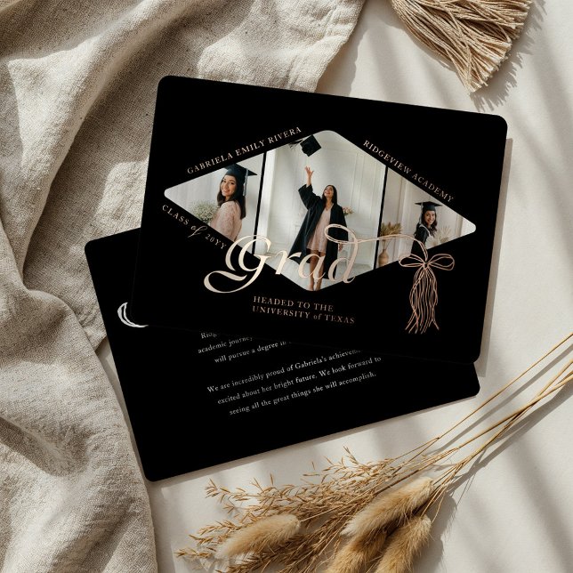 Grad Cap Bow & Tassel Ankündigung von Fotokollagen (Grad Cap Bow & Tassel Photo Collage Announcement (Front & Back))