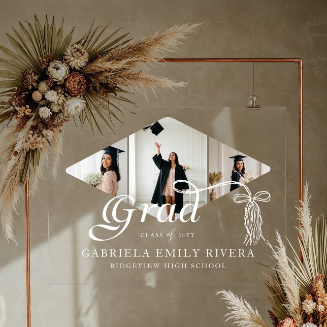 Grad Cap Bow & Tassel Foto Collage Abschluss Acrylschild (Grad Cap Bow & Tassel Photo Collage Graduation Acrylic Sign)