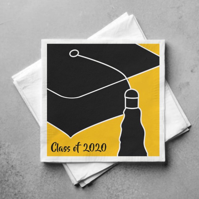 Grad Cap Class Jahr Schwarz und Gold Serviette (Von Creator hochgeladen)