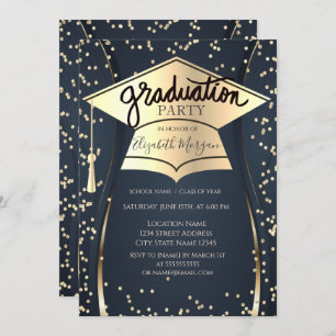 Grad Cap, Diamonds Navy Blue Abschluss Einladung