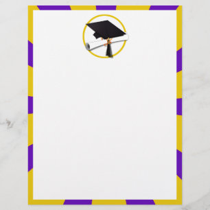 Grad Cap & Diploma - Lila und goldene Schulfarben Flyer