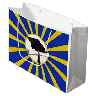Grad Cap & Diploma mit Schulfarben Blau und Gold Große Geschenktüte