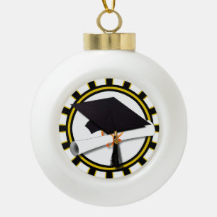 Grad Cap & Diploma mit Schwarz/Gold-Farben Keramik Kugel-Ornament