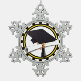 Grad Cap & Diploma mit Schwarz/Gold-Farben Schneeflocken Zinn-Ornament