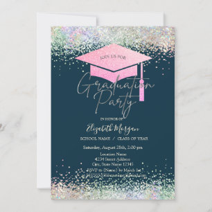 Grad Cap, farbenfroher Confetti Navy Blue Abschlus Einladung