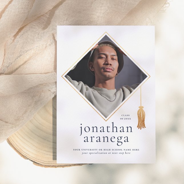 Grad Cap | Gold Blue & White Foto Ankündigung (Von Creator hochgeladen)