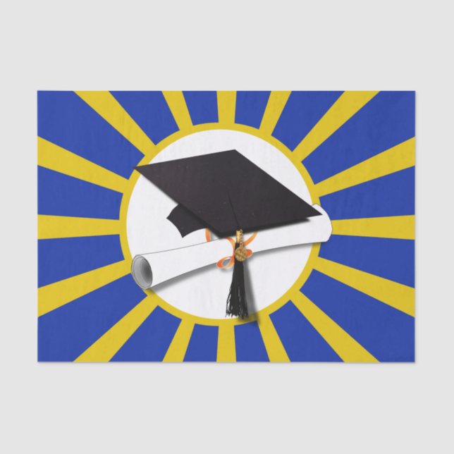 Grad Cap mit Blau und Gold Seidenpapier (Vorderseite)