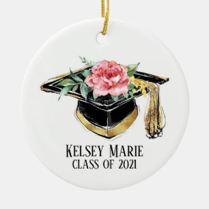 Grad Cap mit Blume Abschluss halten Keramik Ornament