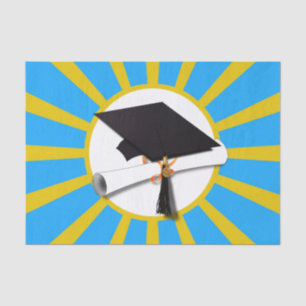 Grad Cap mit Lt Blue und Gold Abschluss Seidenpapier