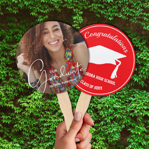 Grad Cap Modern Graduate Foto Red Hand Fan Fächer