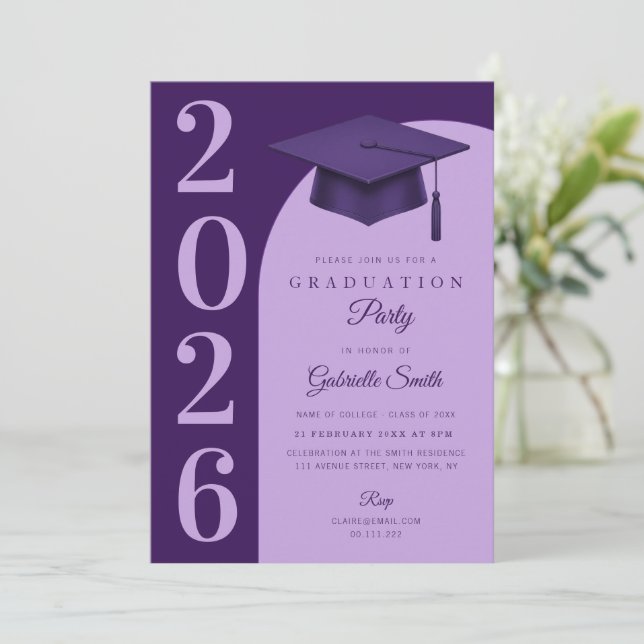Grad cap modern graduation party einladung (Stehend Vorderseite)