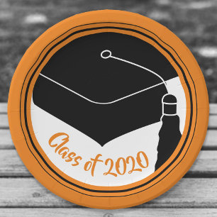 Grad Cap Orange und Black Class Year Pappteller