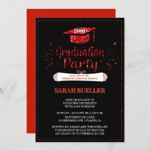 Grad Cap Red Glitzer 2018 Graduation Party Einladung