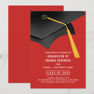 Grad Cap Red Graduation Party Einladung