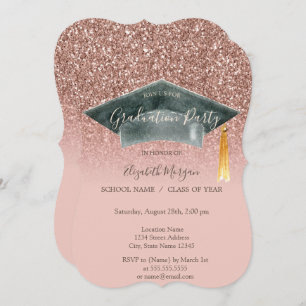 Grad Cap Rose Gold Glitzer Ombre Abschluss Einladung