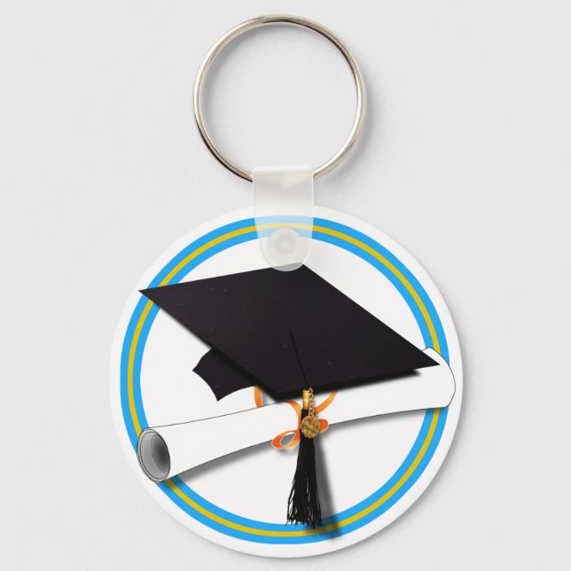 Grad Cap School Colors Blue Schlüsselanhänger (Vorderseite)