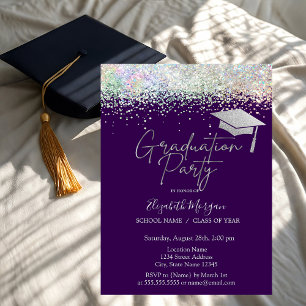 Grad Cap Tassel Confetti Lila Abschluss Einladung