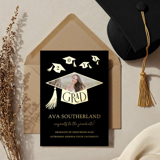 Grad Cap Tassel Foto Abschluss Ankündigung (Grad Cap Tassel Photo Graduation Foil Announcement)