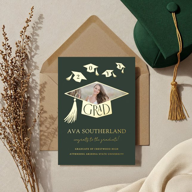 Grad Cap Tassel Foto Abschluss Ankündigung (Grad Cap Tassel Photo Graduation Foil Announcement)