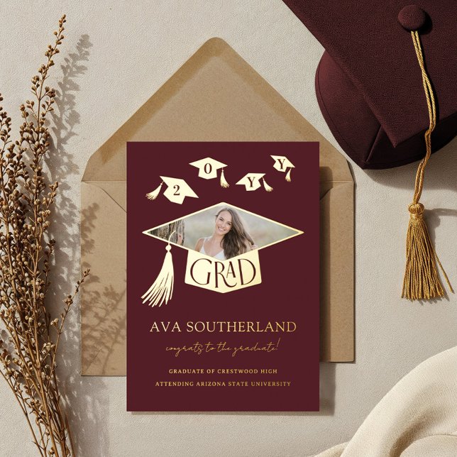 Grad Cap Tassel Foto Abschluss Ankündigung (Grad Cap Tassel Photo Graduation Foil Announcement)