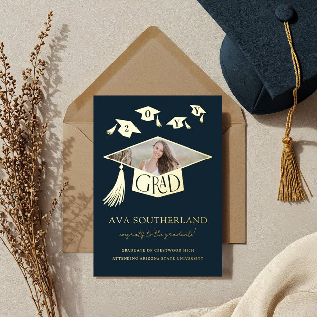 Grad Cap Tassel Foto Abschluss Ankündigung (Grad Cap Tassel Photo Graduation Foil Announcement)