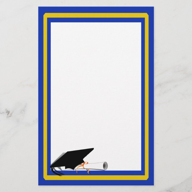 Grad Cap Tilt mit Schulfarben Blau und Gold Briefpapier (Vorderseite)