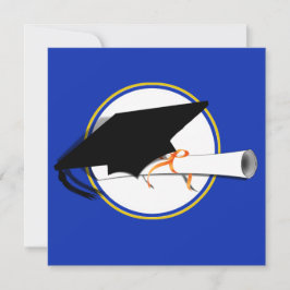 Grad Cap Tilt mit Schulfarben Blau und Gold Einladung