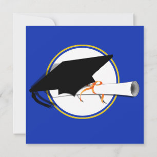 Grad Cap Tilt mit Schulfarben Blau und Gold Einladung