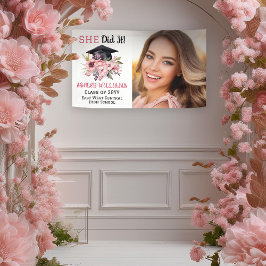 Grad Cap und Pink Florals Foto sie tat es Banner