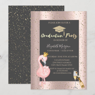 Grad Cap, Wein, Flamingo Rose Gold Abschluss Einladung