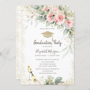 Grad Cap, Weinglas, Blume Abschluss Einladung