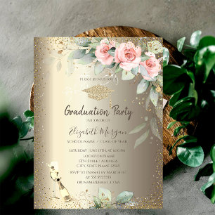 Grad Cap, Weinglas, Boho-Blume Abschluss Einladung