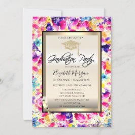 Grad Cap, Weinglas, Confetti-Blume Abschluss Einladung