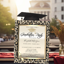 Grad Cap, Weinglas Glitzer Leopard Print Einladung