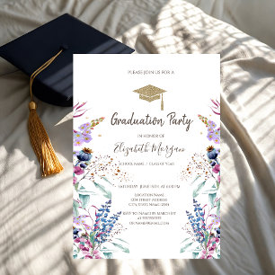 Grad-Cap-Wildblume Weidentrockener Abschluss Einladung