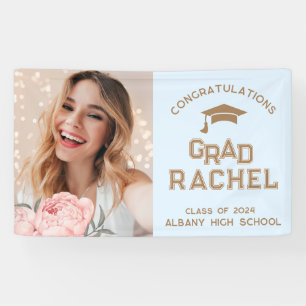 Grad Cute Blaue Blumige Absolvent Abschlussfeier Banner