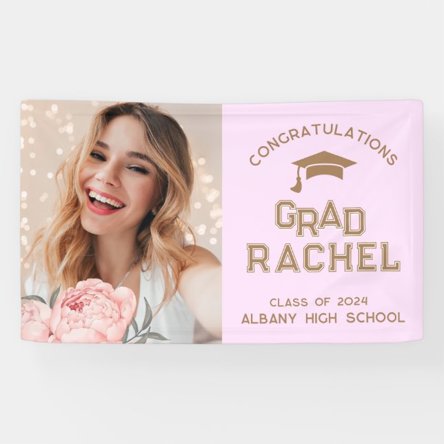 Grad Cute Lila Blumen-Absolvent Abschlussfeier Banner (Horizontal)
