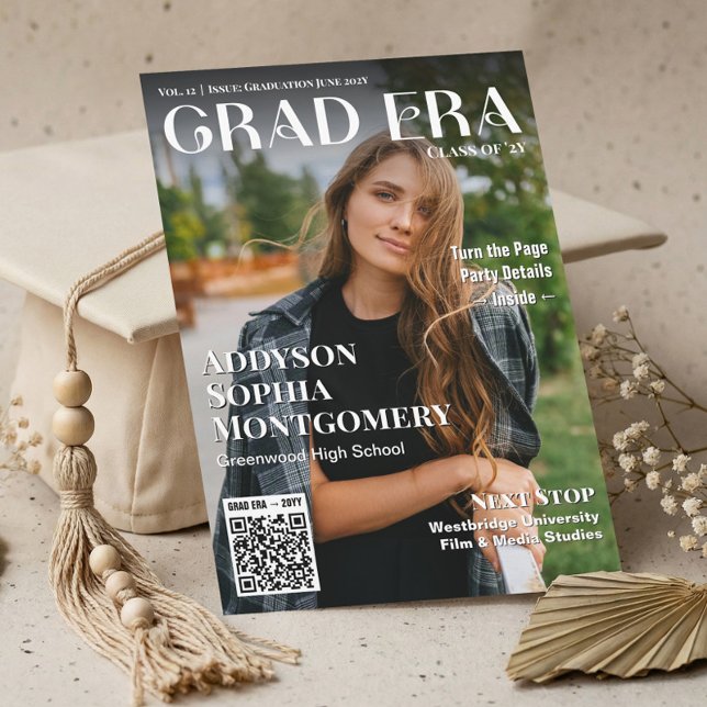 Grad Era Trendy Graduation Magazine Photo Collage Einladung (Grad Era Trendy Graduation Magazine Photo Collage Invitation)