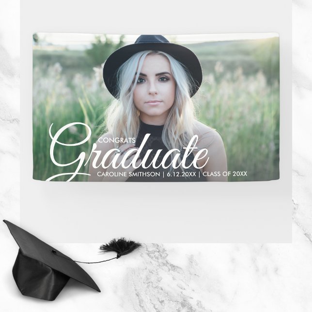 Grad Foto Beautiful Script Schriftart Graduation P Banner (Von Creator hochgeladen)