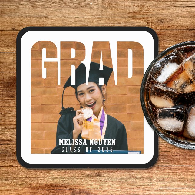 Grad Foto Black Abschluss Rechteckiger Pappuntersetzer (Grad Photo Black Graduation Square Paper Coaster
)