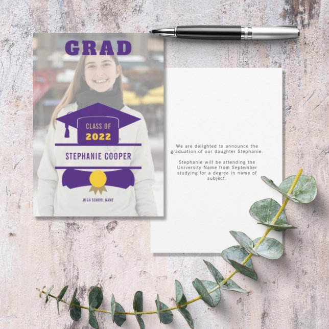 Grad Foto Cap Motif Lila Gelb 2022 Abschluss Ankündigung (Von Creator hochgeladen)