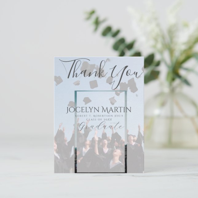 Grad Foto Cap Toss Border Danke Postcard Karte (Stehend Vorderseite)