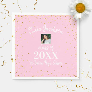 Grad Foto Gold Confetti Graduation Party Rosa Nick Serviette