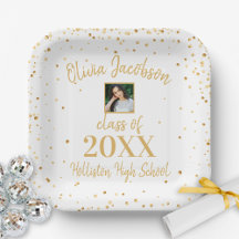 Grad Foto Gold Confetti Graduation Party White
