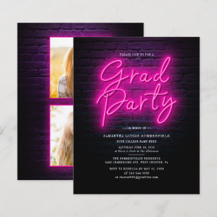 Grad Foto Neon Graduation Party Einladung