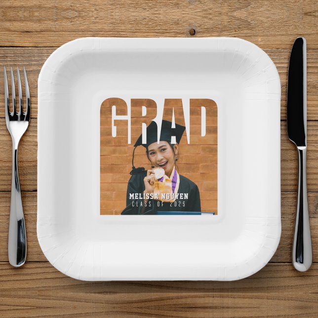 Grad Foto White Abschluss Pappteller (Grad Photo White Graduation Paper Plates
)
