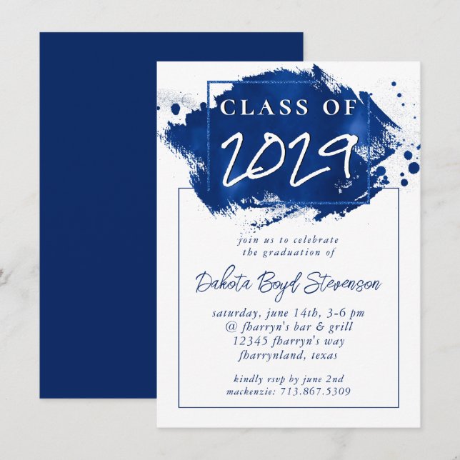 Grad gestrichen | Blue Spritzer Brushstroke Party Einladung (Vorne/Hinten)