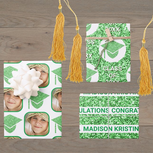 Grad Glam Green Cap Moderne Assorrates Celebrate Geschenkpapier Set (Von Creator hochgeladen)