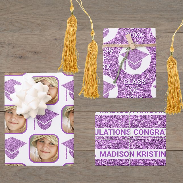 Grad Glam Lila Cap Moderne Assorted Celebrate Geschenkpapier Set (Von Creator hochgeladen)