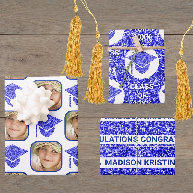Grad Glam Navy Cap Moderne Assorrates Celebrate Geschenkpapier Set (Von Creator hochgeladen)